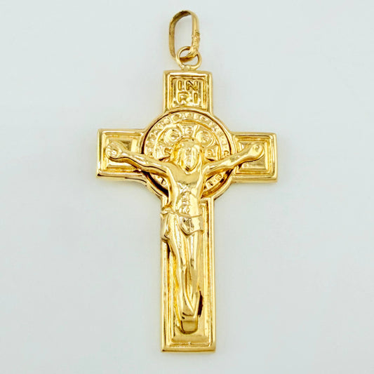 Dije Crúz Cristo Circulo San Benito 2.65gr / 1 1/2 in / Oro Amarillo 18K