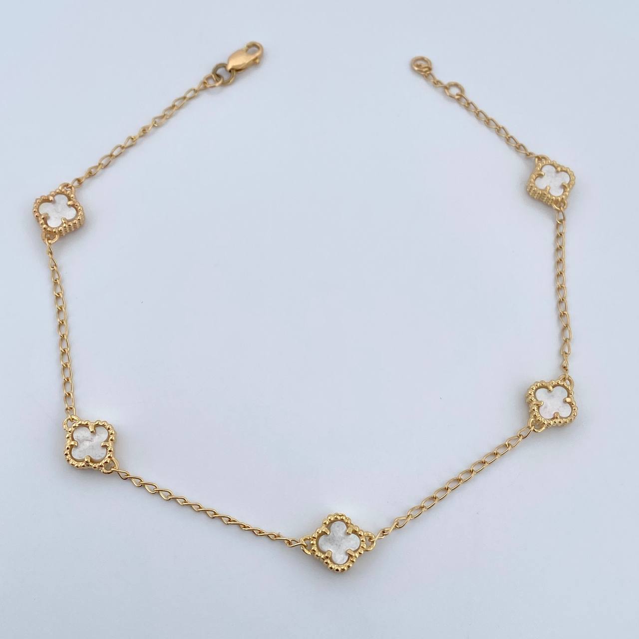 Espiga Anklet Clover Gradual 5.25gr / 23.5cm-24.7cm / 1.4mm White Mother-of-Pearl 18K Yellow Gold $