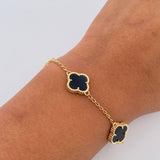 Pulso Espiga Trebol Gradual 5.5gr / 16.8cm-19.1cm / 1.6mm Onix Negro Oro Amarillo 18K $