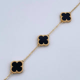 Pulso Aro Seguido Trebol Gradual 8.15gr / 17.2cm-19.5cm / 1.2mm Onix Negro Oro Amarillo 18K $