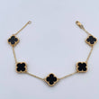 Pulso Aro Seguido Trebol Gradual 8.15gr / 17.2cm-19.5cm / 1.2mm Onix Negro Oro Amarillo 18K $