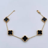 Pulso Aro Seguido Trebol Gradual 8.15gr / 17.2cm-19.5cm / 1.2mm Onix Negro Oro Amarillo 18K $