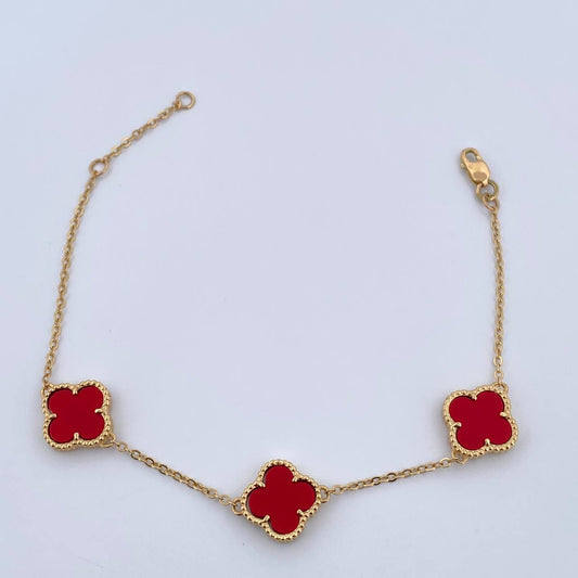 Pulso Aro Seguido Trebol  Gradual 4.95gr / 17cm-19.2cm / 1.3mm Agata Roja Oro Amarillo 18K $
