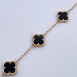Pulso Espiga Trebol Gradual 8.25gr / 17.5cm-18.6cm / 1.4mm Onix Negro Oro Amarillo 18K $