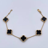 Pulso Espiga Trebol Gradual 8.25gr / 17.5cm-18.6cm / 1.4mm Onix Negro Oro Amarillo 18K $