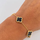 Pulso Espiga Trebol Gradual 8.25gr / 17.5cm-18.6cm / 1.4mm Onix Negro Oro Amarillo 18K $