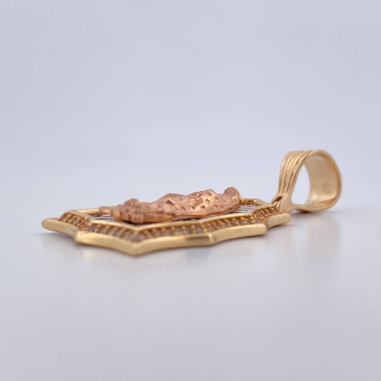 Dije Virgen Guadalupe 7.2gr / 4.2cm / Circones Blancos Tres Oros 18K &