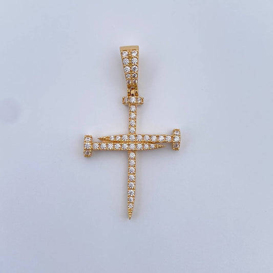 Dije Cruz Clavo 2.1gr / 3.4cm / Circones Blancos Oro Amarillo 18K &