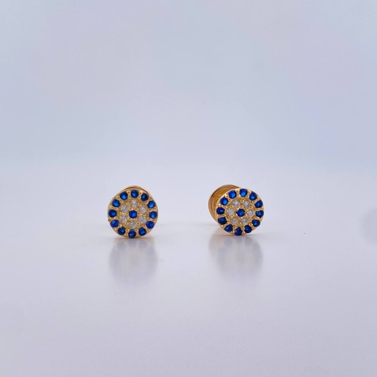 Stud Earrings Turkish 0.95gr / Blue White Zircons 18K Yellow Gold $