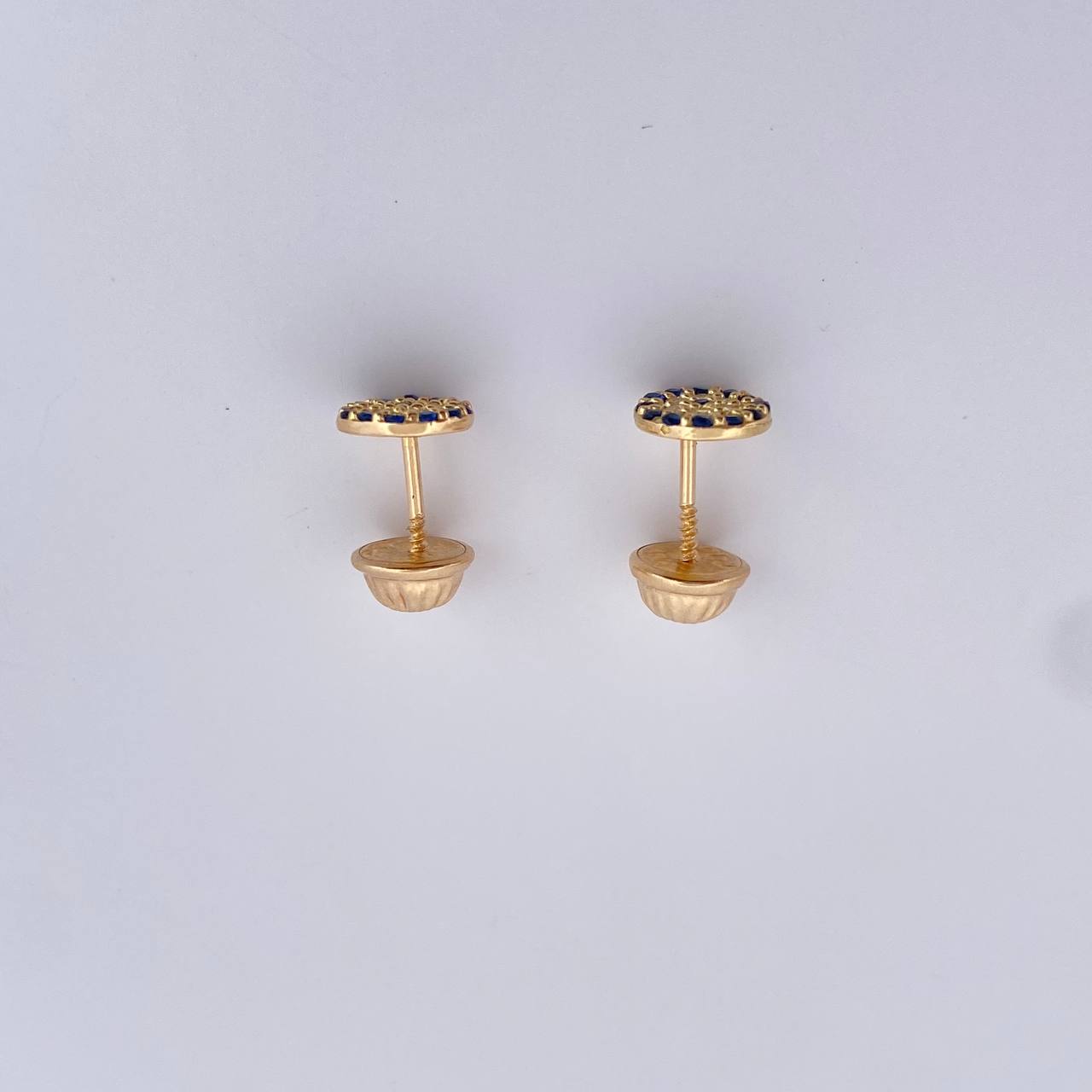 Stud Earrings Turkish 0.95gr / Blue White Zircons 18K Yellow Gold $