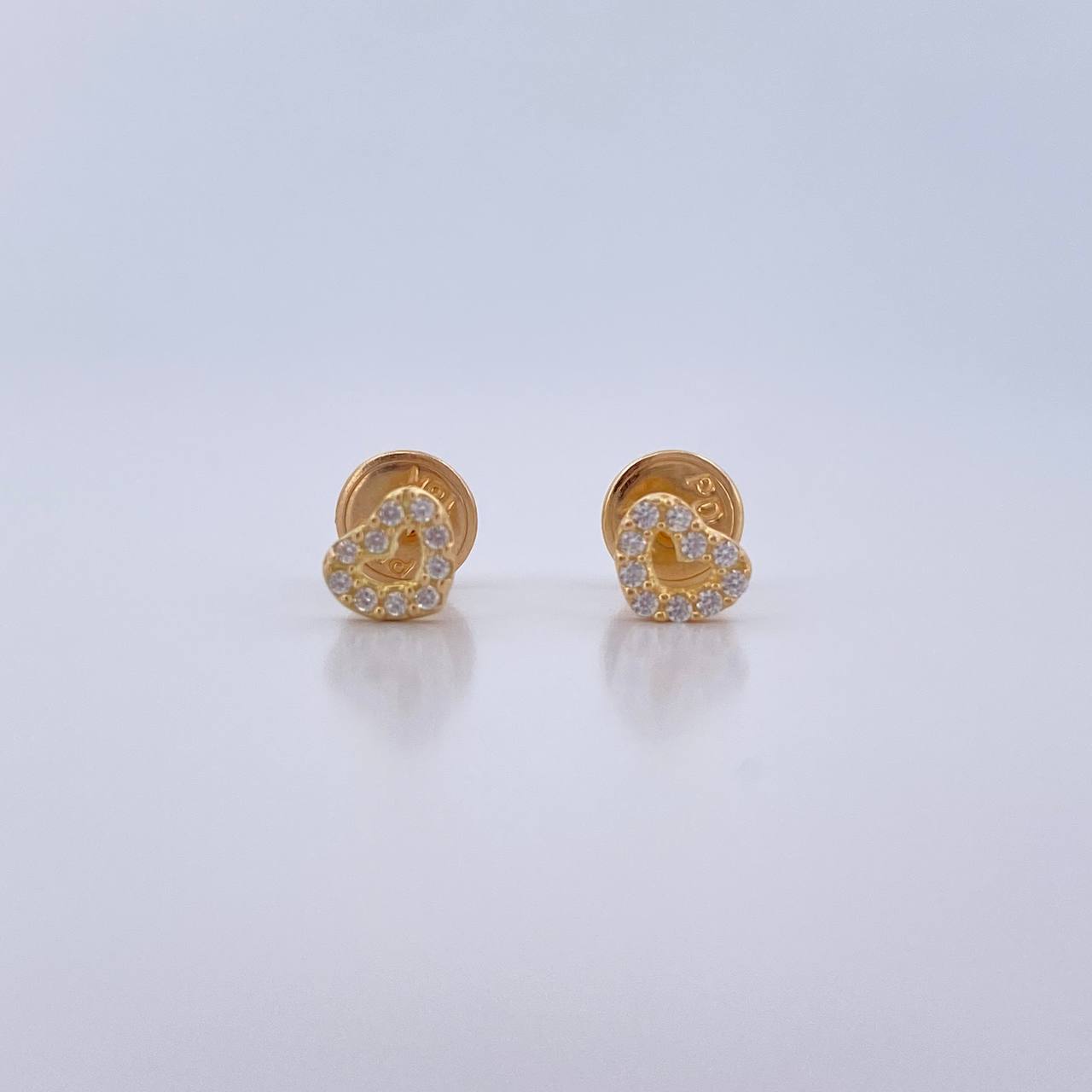 Stud Earrings Heart Silhouette 0.65gr / White Zircons 18K Yellow Gold $
