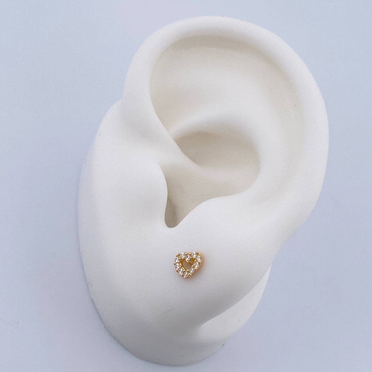 Stud Earrings Heart Silhouette 0.65gr / White Zircons 18K Yellow Gold $
