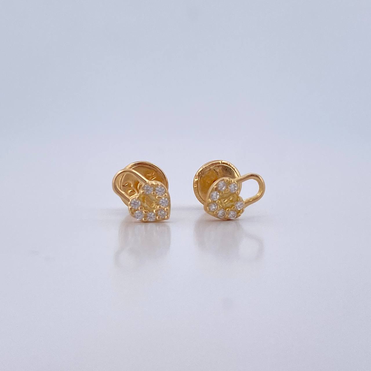 Topos Corazon Candado 0.7gr / Circones Blancos Oro Amarillo 18K $