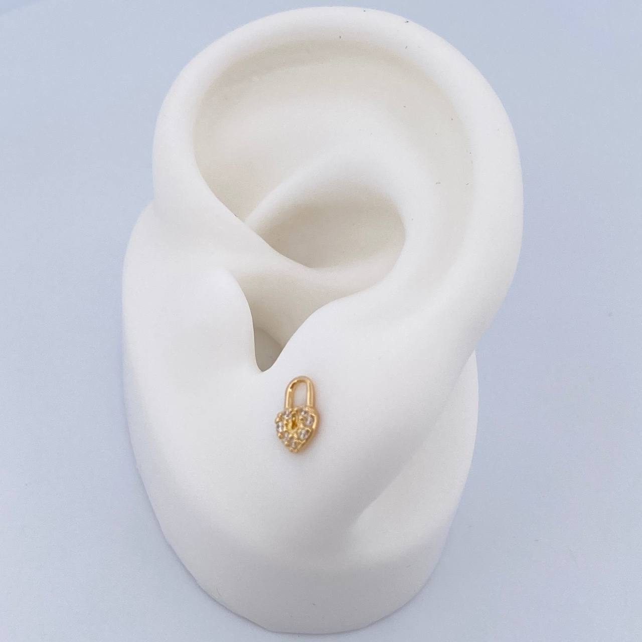 Topos Corazon Candado 0.7gr / Circones Blancos Oro Amarillo 18K $