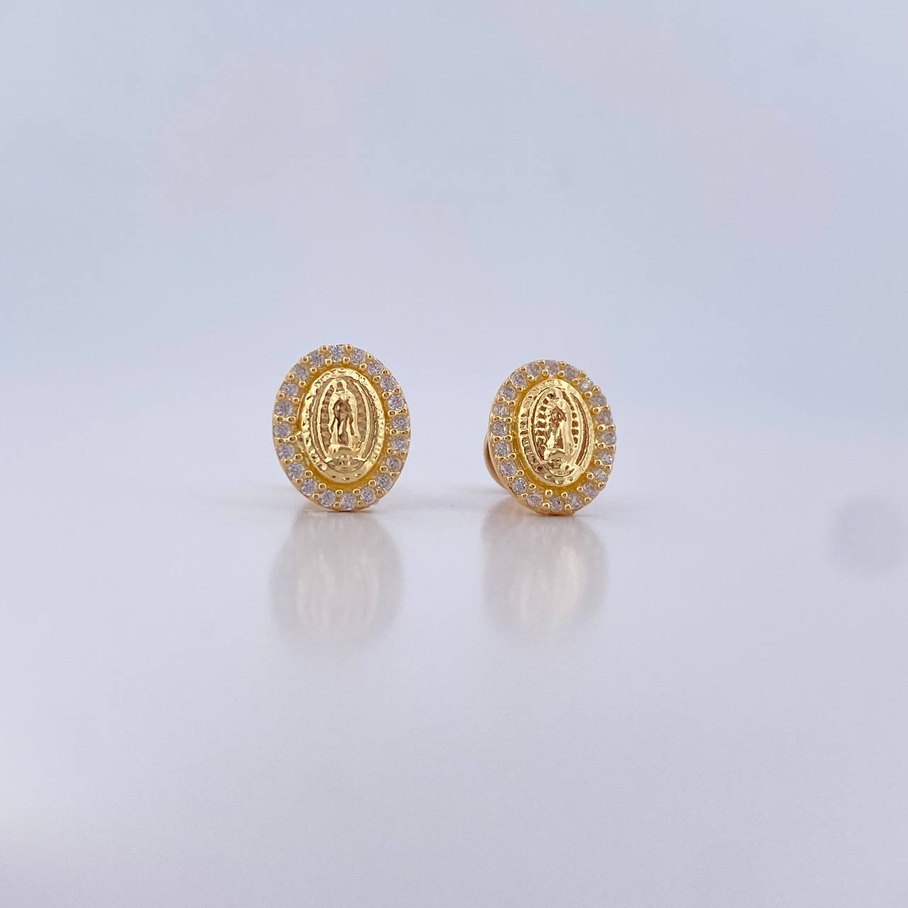 Stud Earrings Virgin Guadalupe 1.45gr / White Zircons 18K Yellow Gold $