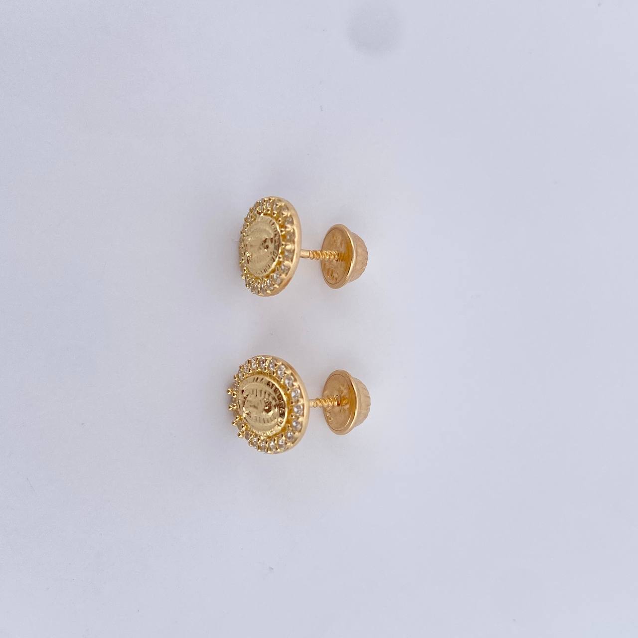 Stud Earrings Virgin Guadalupe 1.45gr / White Zircons 18K Yellow Gold $