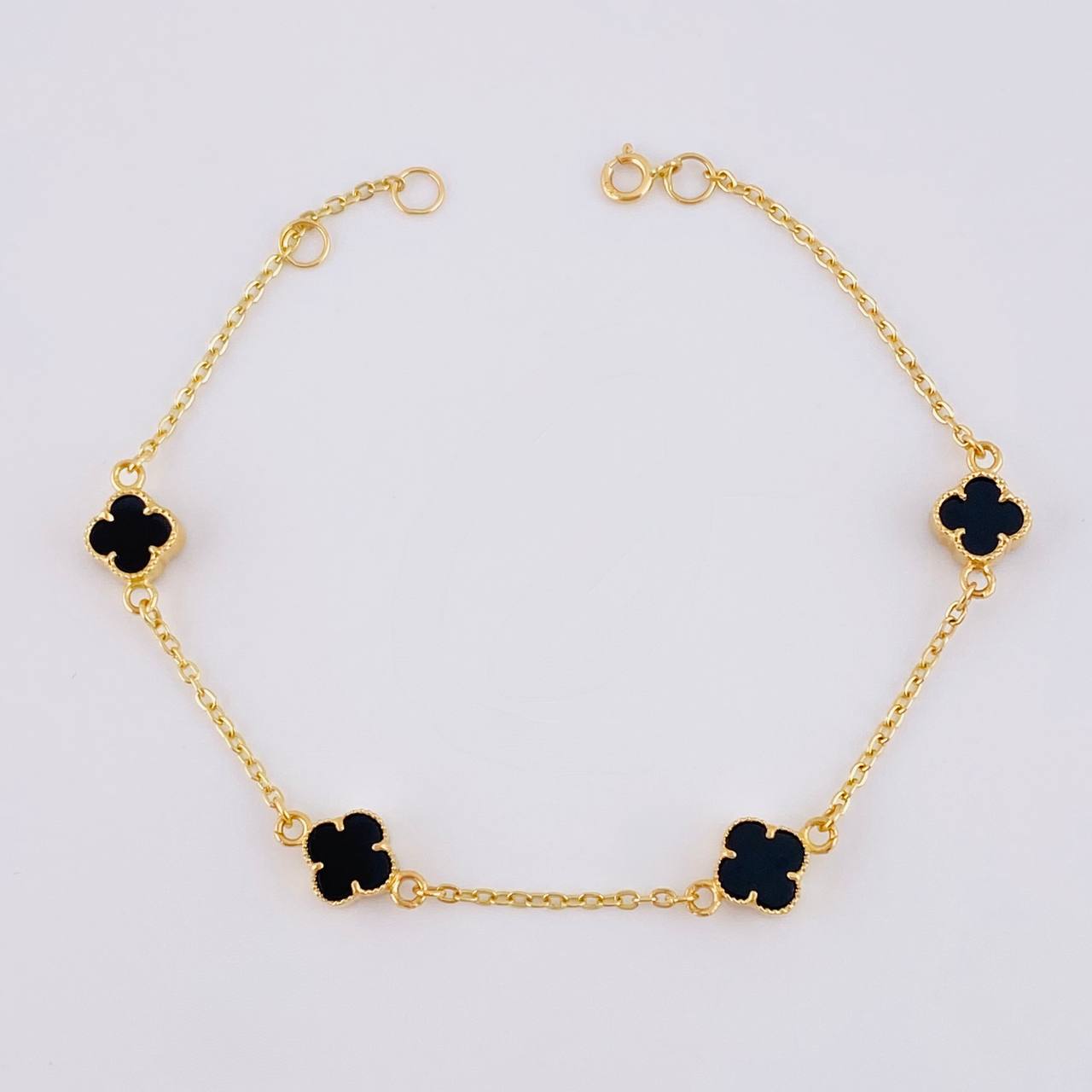 Pulso Modulable Trebol Onix Negro 2.7 g / 6 3/4 in - 6 1/4 in / 1.36 mm Oro Amarillo 18K