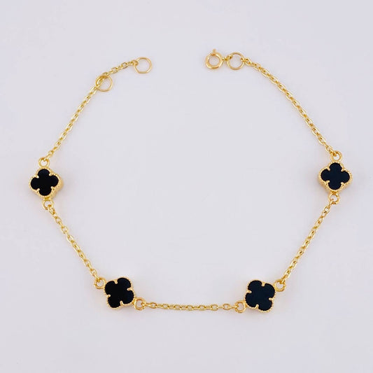 Pulso Modulable Trebol Onix Negro 2.7 g / 6 3/4 in - 6 1/4 in / 1.36 mm Oro Amarillo 18K