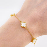 Pulso Modulable Trebol Blanco 3.75 g / 7 1/2 in - 7 in / 1.4 mm Oro Amarillo 18K