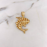 Pendant Shark 14gr / 4.8cm / White Blue Zircons 18K Yellow Gold #