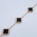 Pulso Espiga Trebol Gradual 5.5gr / 16.8cm-19.1cm / 1.6mm Onix Negro Oro Amarillo 18K $
