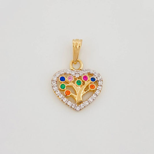 Dije Corazón Árbol De La Vida 1.35 g / 3/4 in Dos Oros Amarillo Blanco 18K