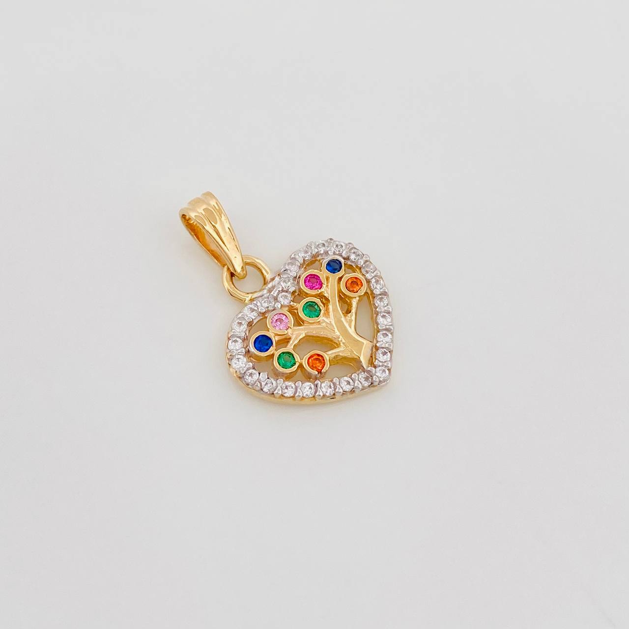 Dije Corazón Árbol De La Vida 1.35 g / 3/4 in Dos Oros Amarillo Blanco 18K