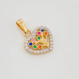 Dije Corazón Árbol De La Vida 1.35 g / 3/4 in Dos Oros Amarillo Blanco 18K