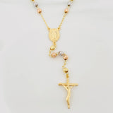 Rosary Virgin Miraculous Cross Christ 10.6 g / 22 3/4 in / 4 mm Three Golds 18K