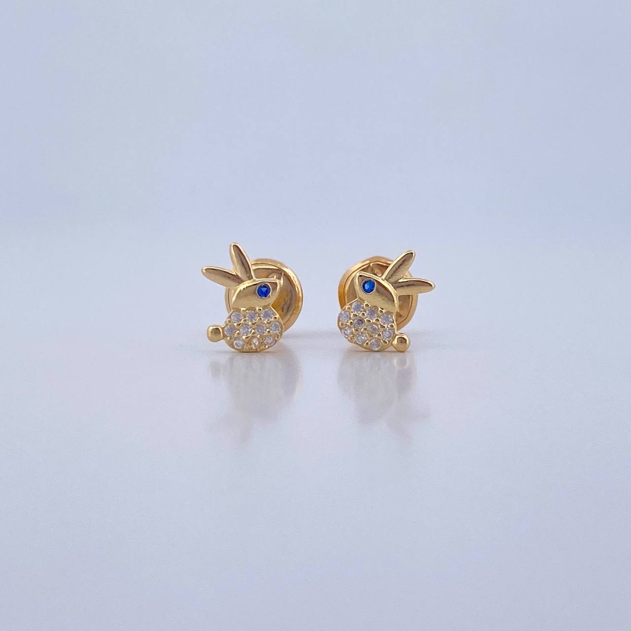 Topos Conejo 0.65gr / Circones Azul Blancos Oro Amarillo 18K &