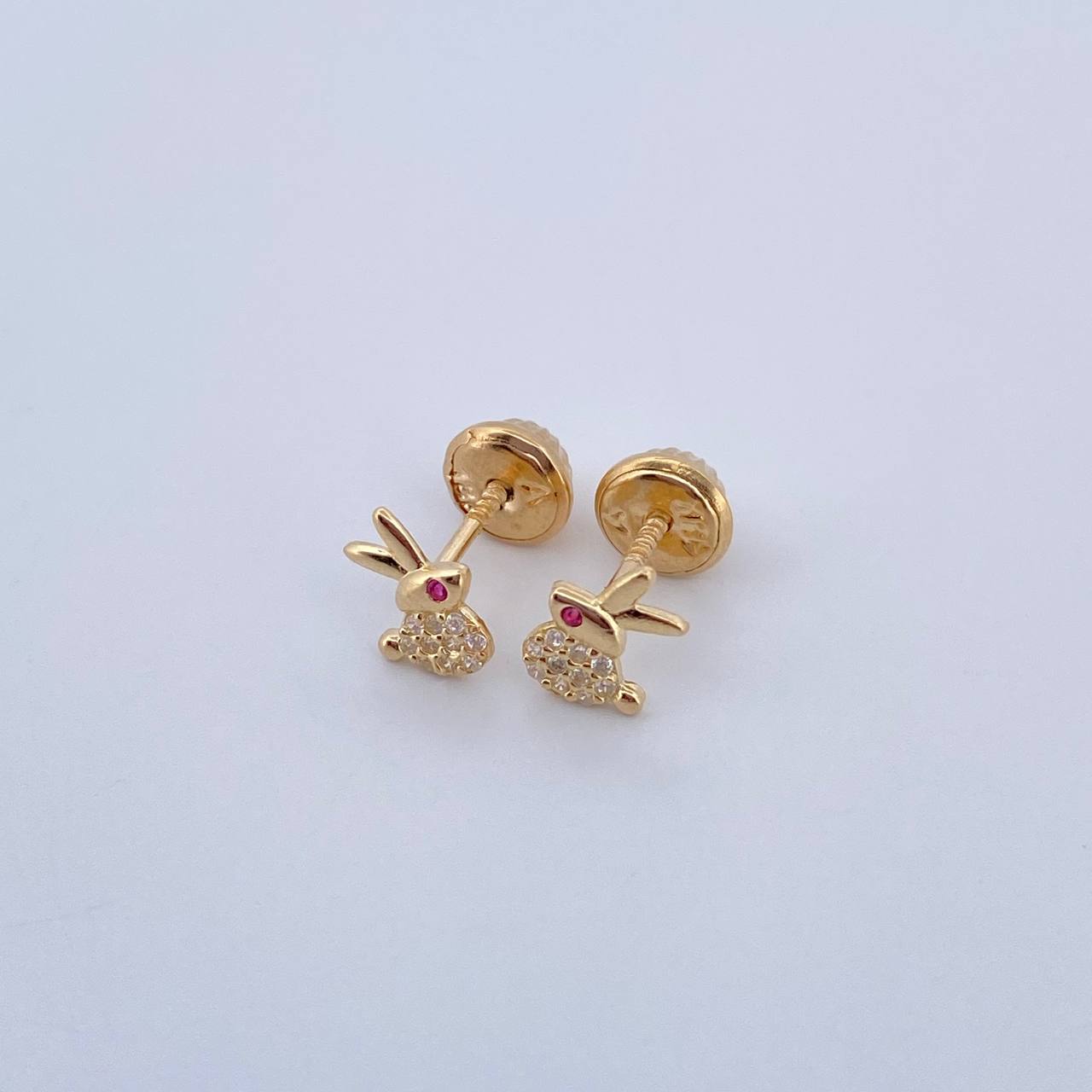 Topos Conejo 0.65gr / Circones Fucsia Blancos Oro Amarillo 18K &