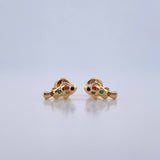 Stud Earrings Fish 1gr / Zircons Orange Yellow Green Brown 18K Yellow Gold &