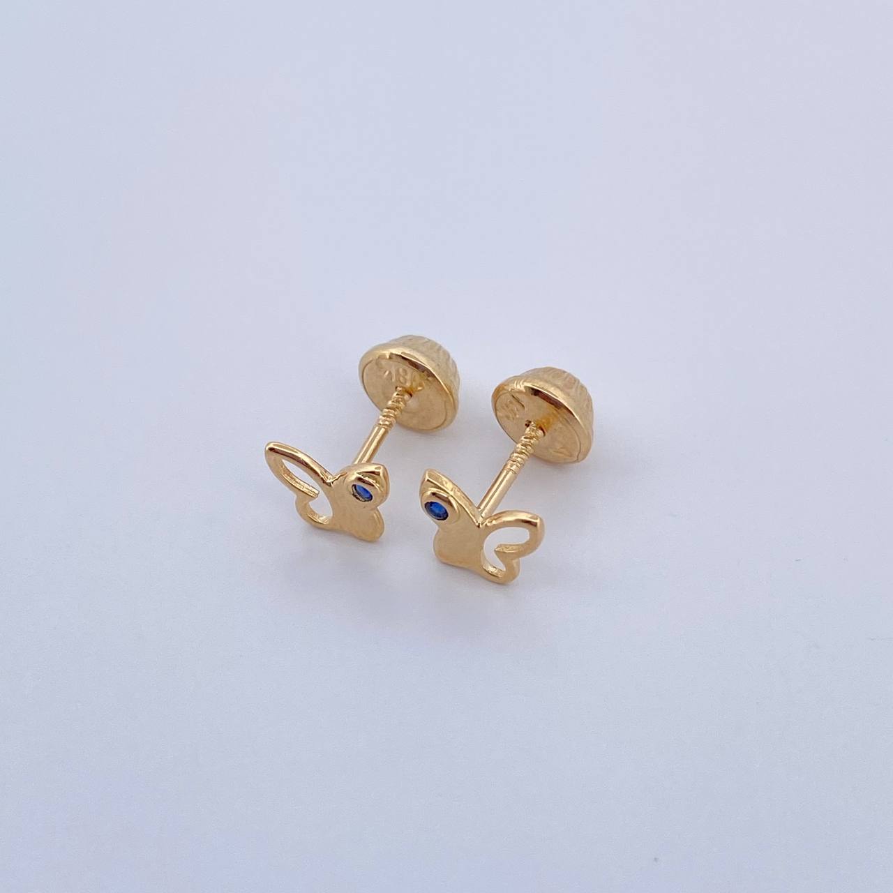 Stud Earrings Butterfly 0.65gr / Blue Zircon 18K Yellow Gold &