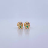 Stud Earrings Frog 0.65gr / Green and White Zircons 18K Yellow Gold &