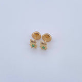 Stud Earrings Frog 0.65gr / Green and White Zircons 18K Yellow Gold &