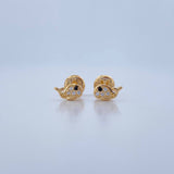 Stud Earrings Whale 0.8gr / Black White Zircons 18K Yellow Gold &