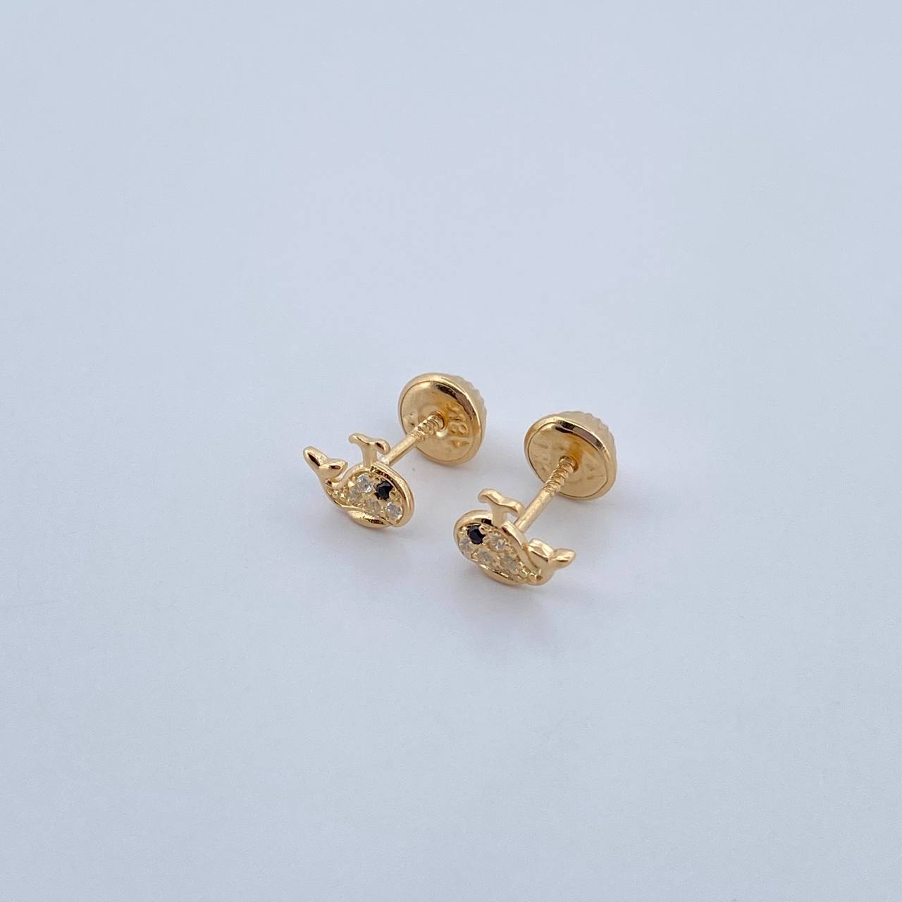 Stud Earrings Whale 0.8gr / Black White Zircons 18K Yellow Gold &