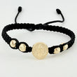 Pulsera Tejida Negra Herraje San Benito Bolas Diamantadas 5Mm / 4 Und Oro Amarillo 18K