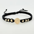 Pulsera Tejida Negra Herraje San Benito Bolas Diamantadas 3Mm / 6 Und Oro Amarillo 18K