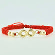 Pulsera Tejida Roja Herraje Infinito Bolas Lisas 3Mm / 4 Und Oro Amarillo 18K