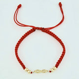 Pulsera Tejida Roja Herraje Infinito Bolas Lisas 3Mm / 4 Und Oro Amarillo 18K