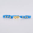 Pulsera Tejida Azul Herraje Infinito Bolas Diamantadas 3Mm / 6Und Oro Amarillo 18K