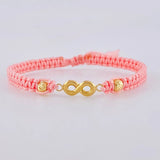Pulsera Tejida Rosada Herraje Infinito Bolas Diamantadas 4Mm / 2 Und Oro Amarillo 18K