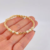 Pulsera Tejida Beige Herraje Infinito Bolas Diamantadas 4Mm / 4 Und Oro Amarillo 18K