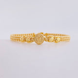 Pulsera Tejida Beige Herraje San Benito Bolas Diamantadas 4Mm / 4 Und Oro Amarillo 18K