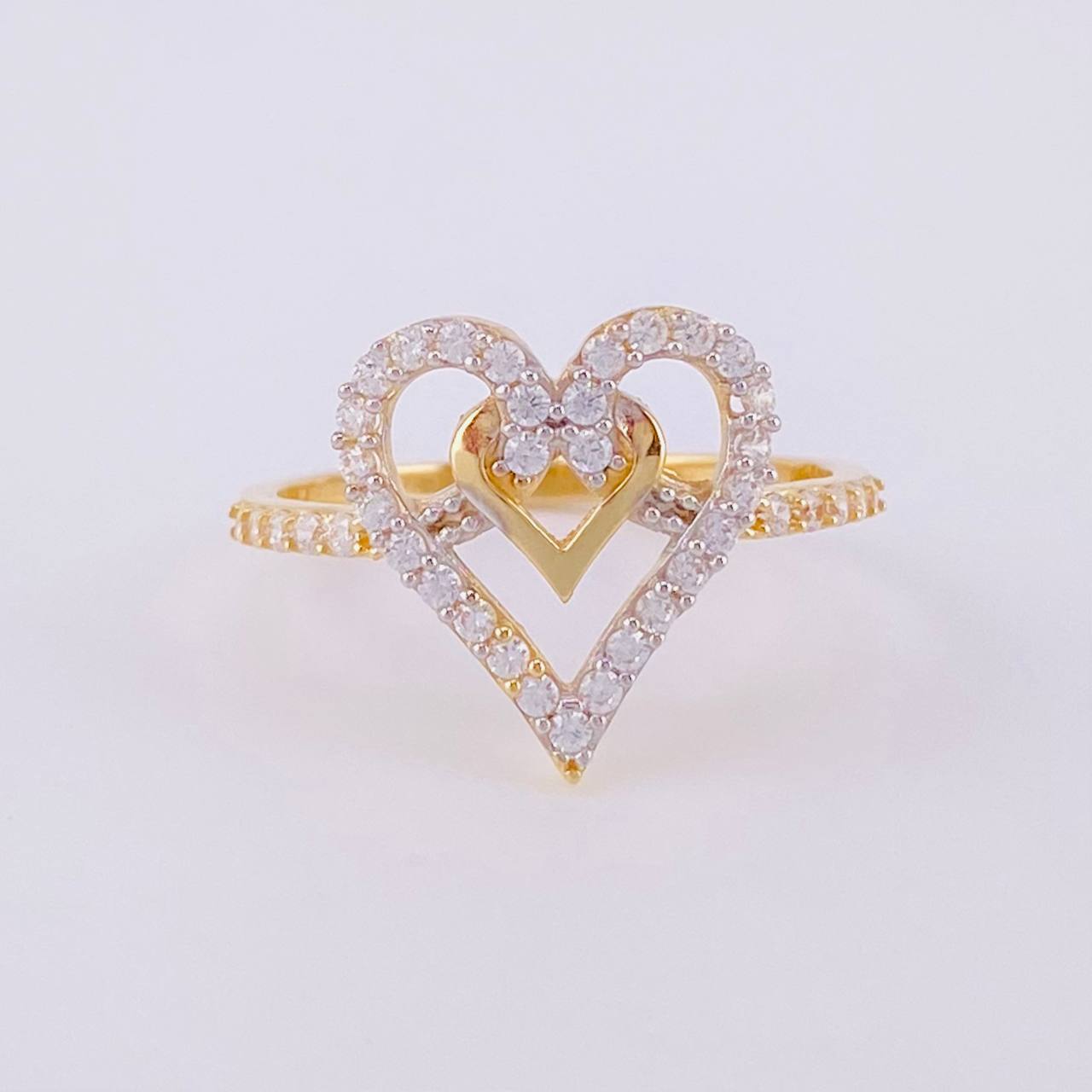Anillo Doble Corazón Cruzado 2g / T6 1/2 Oro Amarillo 18K