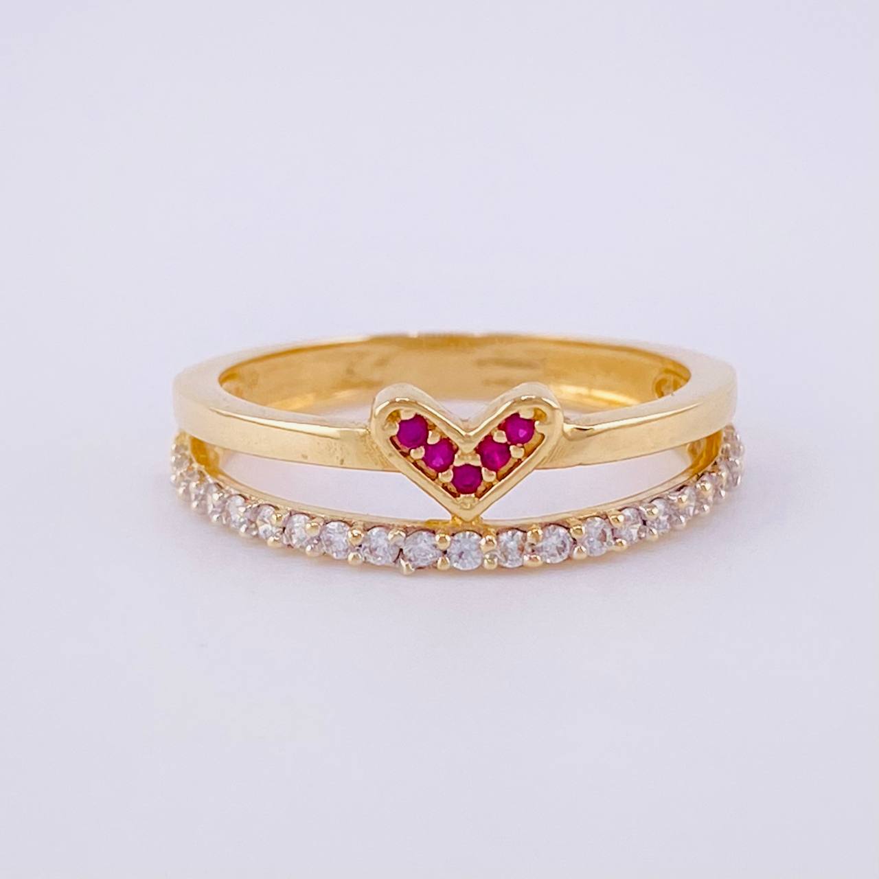 Anillo Doble Carril Corazón 2.45g / T5 3/4 Oro Amarillo 18K
