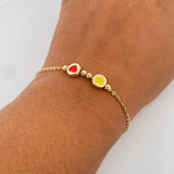 Classic Link Bracelet Hearts 2.15gr / 19.5cm / 3mm Beads Diamond Cut 18K Yellow Gold &