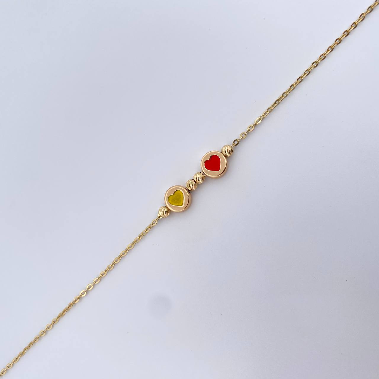 Classic Link Bracelet Hearts 2.15gr / 19.5cm / 3mm Beads Diamond Cut 18K Yellow Gold &