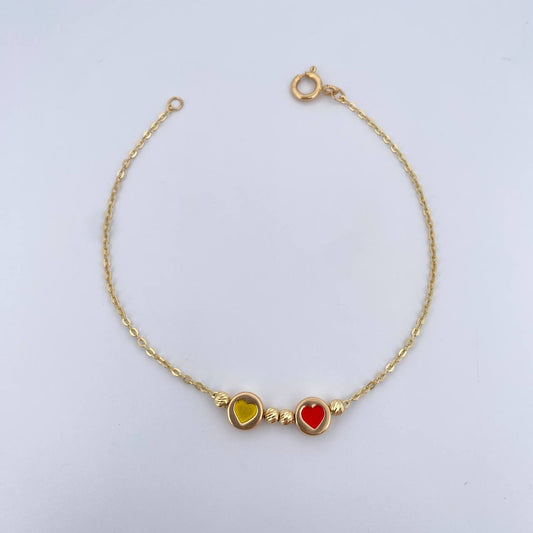 Classic Link Bracelet Hearts 2.15gr / 19.5cm / 3mm Beads Diamond Cut 18K Yellow Gold &